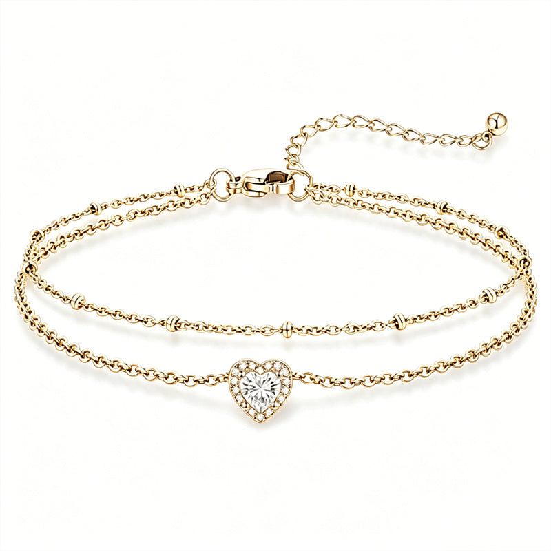 Sterling Silver Birthstone Double Layer Anklet for Beach Weddings, Summer Vacations & Pool Parties