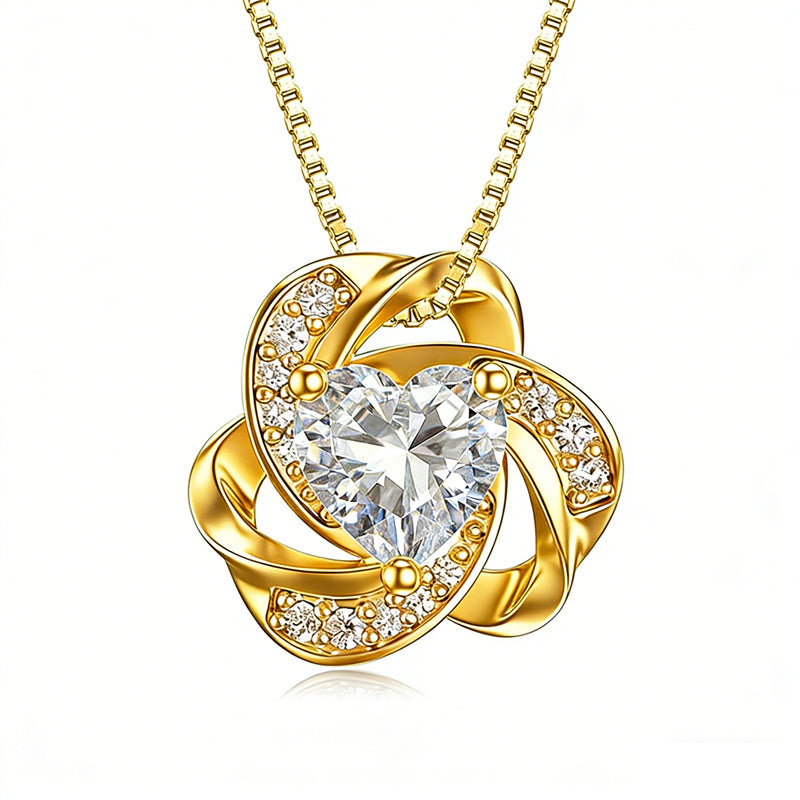 10K 14K 18K Gold 12 Months Birthstones  Love Knot Pendant Necklace