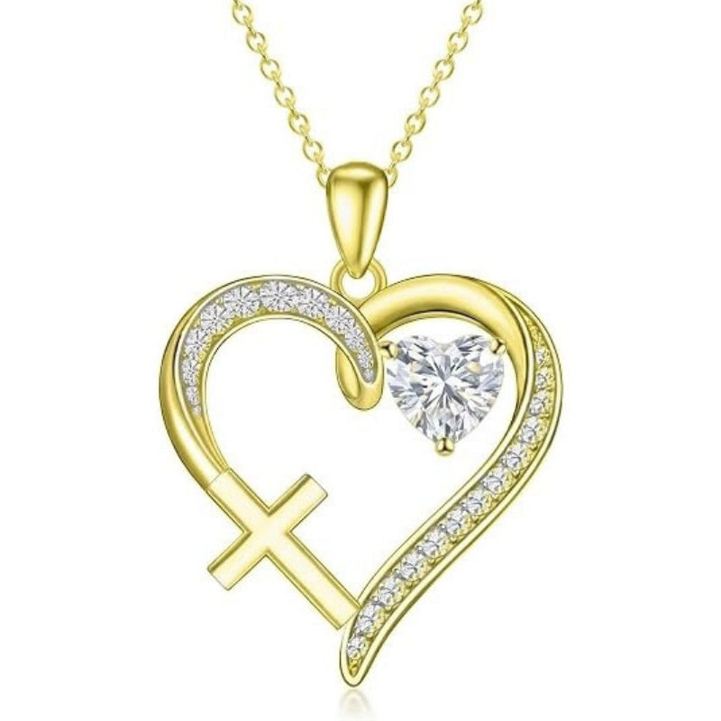 14K Gold  Plated 12 Months Birthstone  Heart Cross Pendant Necklace  for Women