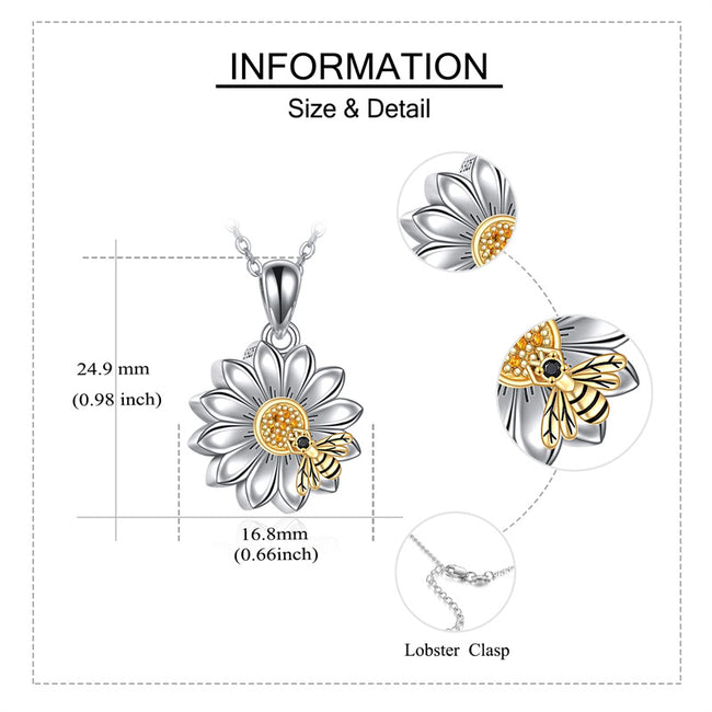 Sunflower Urn Necklace Sterling Silver Sunflower Bee Cremation Jewelry for Ashes Memory Necklace Jewelry for Women