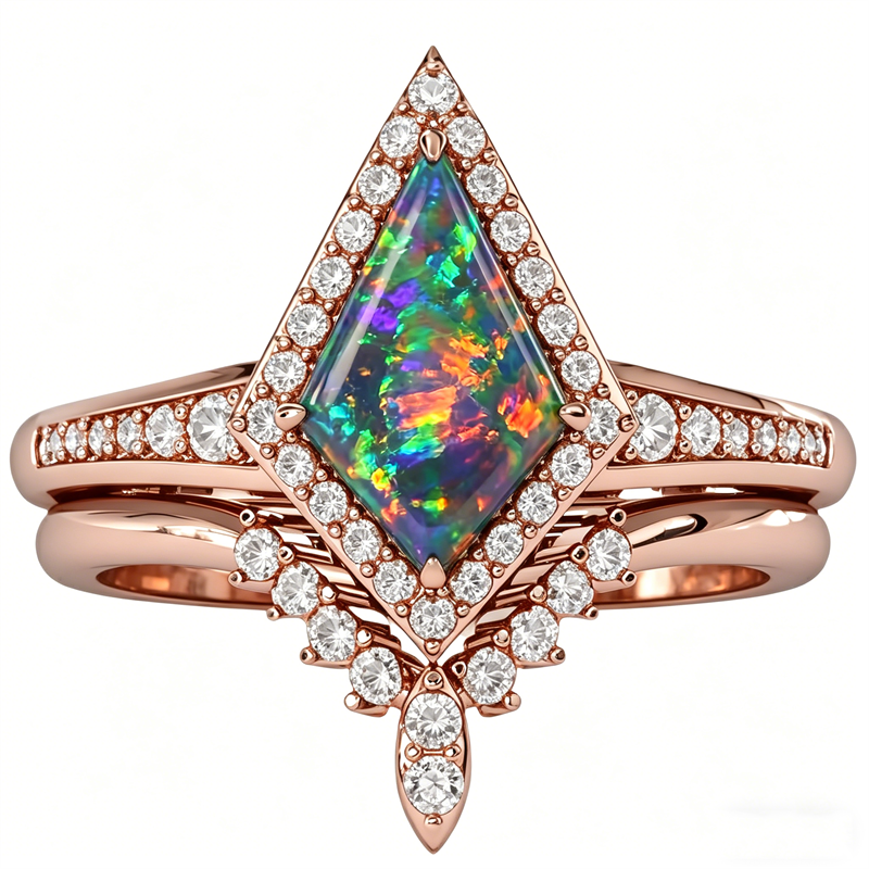 Sterling Silver 10K  14K  18K  Gold Personalized Engraved Black Opal Engagement Wedding Promise Ring for Her