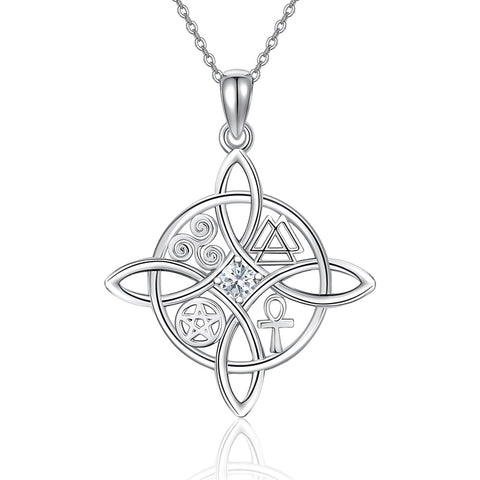 Sterling Silver Birthstone Celtic Knot Witches Knot Pendant Necklace