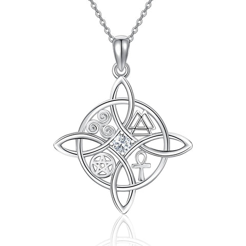 Witches Knot Necklace Sterling Silver Celtic Cross Witch Jewelry Witches Knot Amulet Gifts for Women Girls