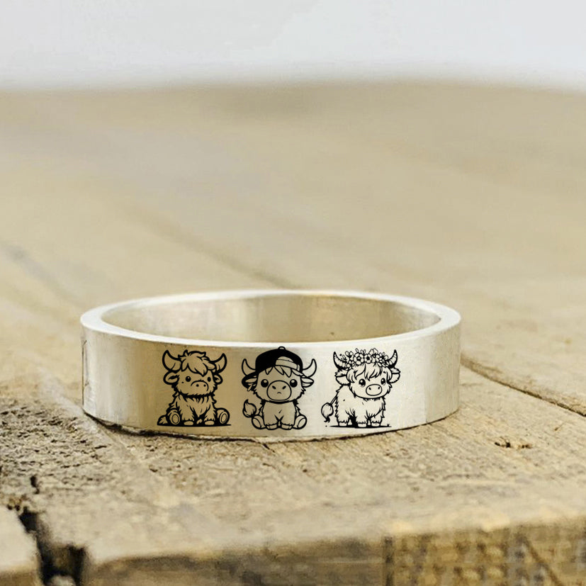 Sterling Silver Personalized Engraved Highland Cow Ring– romanticwork