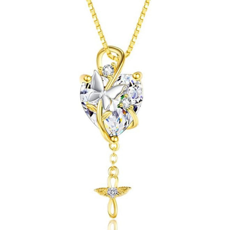 14K Gold Plated  Heart Birthstone Butterfly Infinity Angel WingPendant Necklace for Women