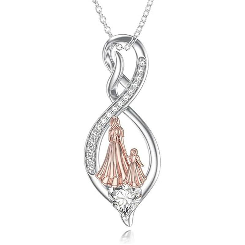 Sterling Silver Birthstone Infinity Heart Mother Daughter Pendant Necklace