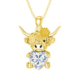 14K Gold Heart Birthstone Highland Cow Pendant Necklace