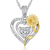 Sterling Silver Heart Birthstone Sunflower Pendant Necklace Engraved with I Love You Forever