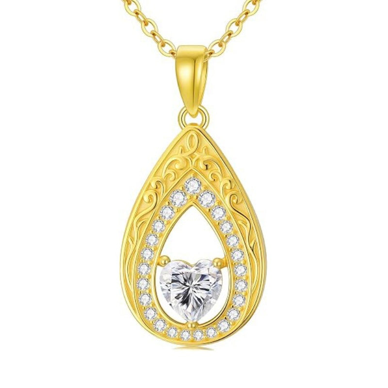 Vintage Teardrop Birthstone 14K Yellow Gold Plated Pendant Necklace for Women