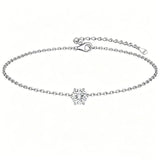 Sterling Silver Simple Dainty Round Heart Birthstone Single Layer Charm Anklet