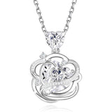 Sterling Silver Thornless Pulse Heart Birthstone  Rose Pendant Necklace