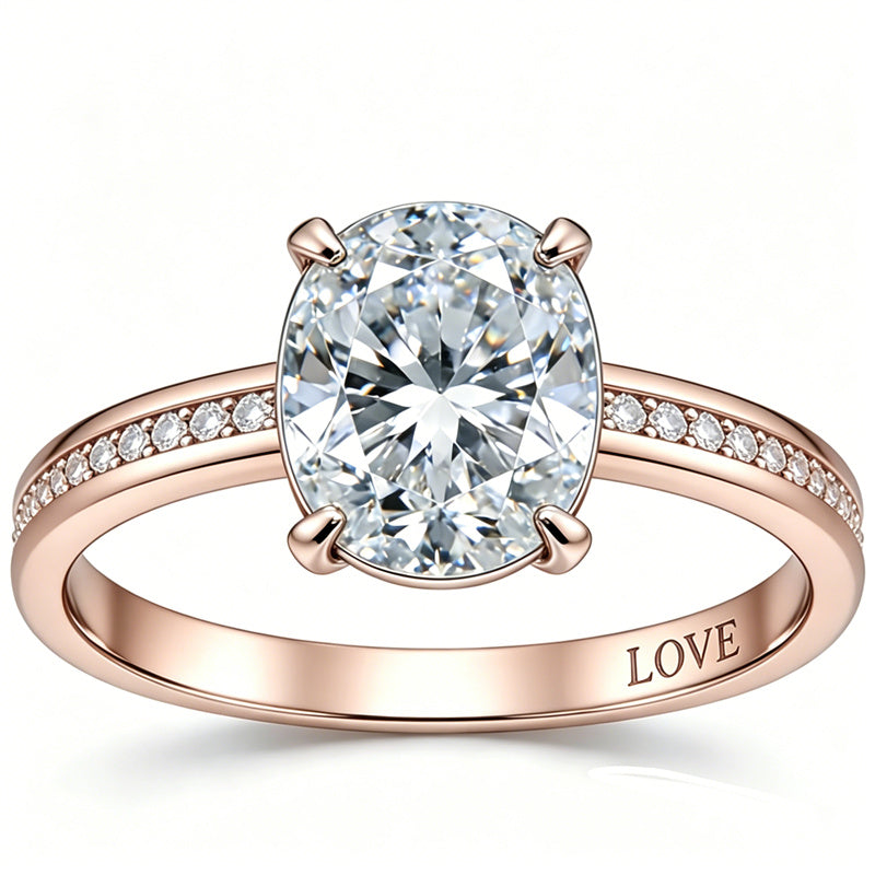 Sterling Silver 10K 14K 18K Gold Personalized Engraved Moissanite Wedding Engagement Promise Band Ring
