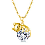 14K Gold Cat Necklace with Birthstone Cat Pendant Necklace Gift for Women