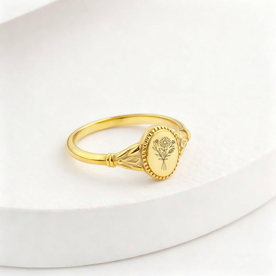 Sterling Silver Personalized Birth Flower Ring for Women