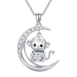 Sterling Silver Birthstone Monkey Pendant Necklace Jewelry Gifts for Women