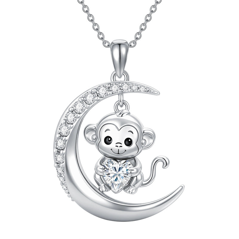 Sterling Silver Birthstone Monkey Pendant Necklace Jewelry Gifts for Women