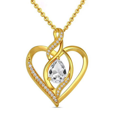 14K Gold Plated Birthstone Heart Pendant Necklace Birthday Anniversary Jewelry Gift for Her
