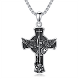 St Michael Necklace for Men 925 Sterling Silver Cross Saint Archangel Michael Medal Medallion Protection Jewelry for Men