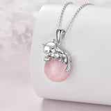 Moonstone Cat Necklace 925 Sterling Silver Cat Pendant Necklace Gift for Women Daughter Mother