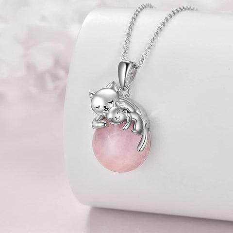 Moonstone Cat Necklace 925 Sterling Silver Cat Pendant Necklace Gift for Women Daughter Mother