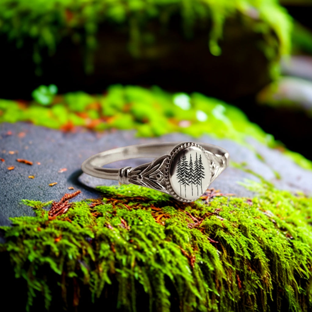 Sterling Silver Pine Tree Ring Conifer Ring Forest Ring– romanticwork