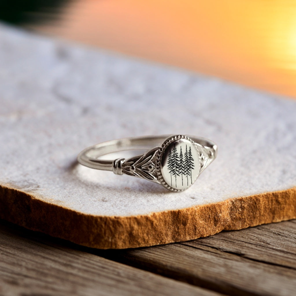 Sterling Silver Pine Tree Ring Conifer Ring Forest Ring– romanticwork
