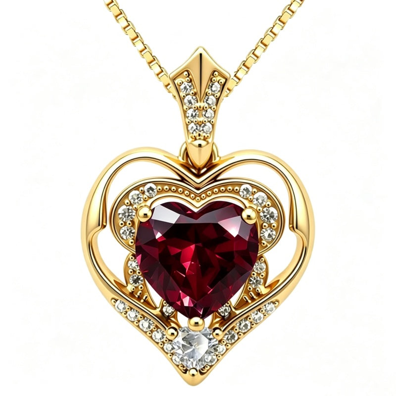 14K Gold Plated Birthstone Double Heart Pendant Necklace Love Jewelry Anniversary Birthday Mother's Day Valentine's Day Gift