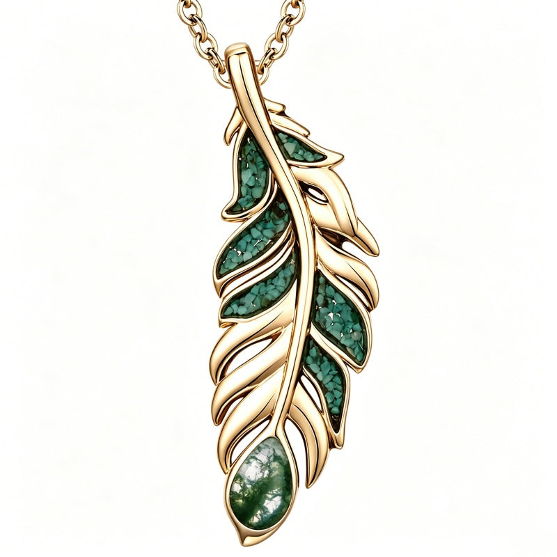 14K Gold Plated Feather Pendant Necklace for Women