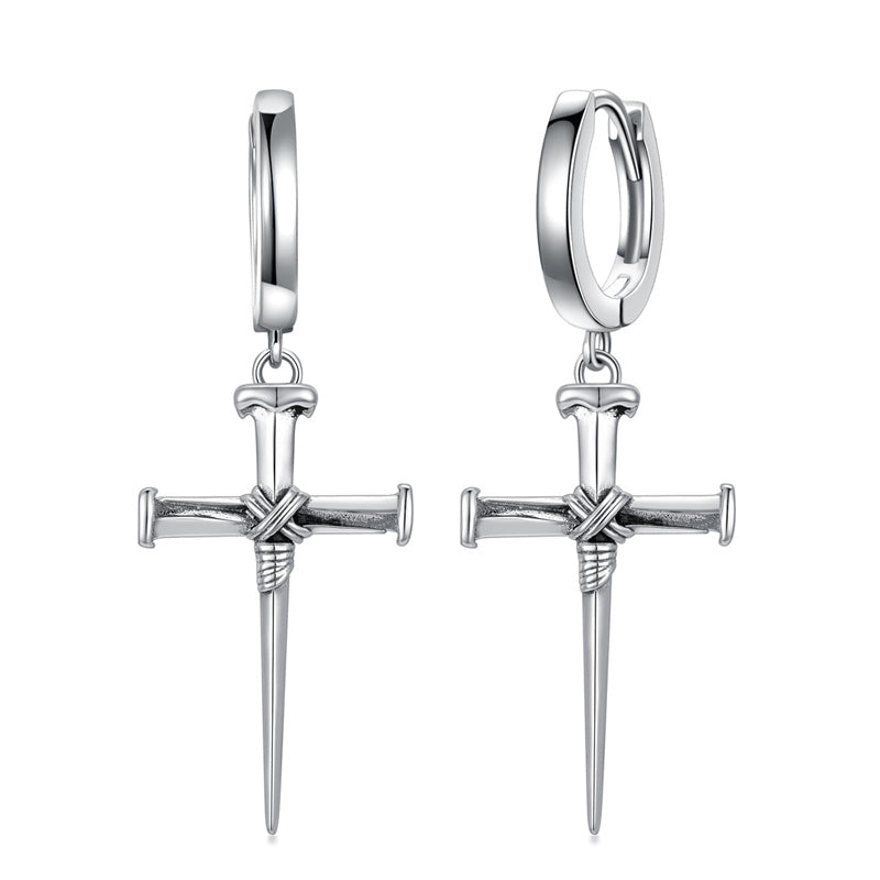 Sterling Silver Cross Hoop Earrings for Men– romanticwork