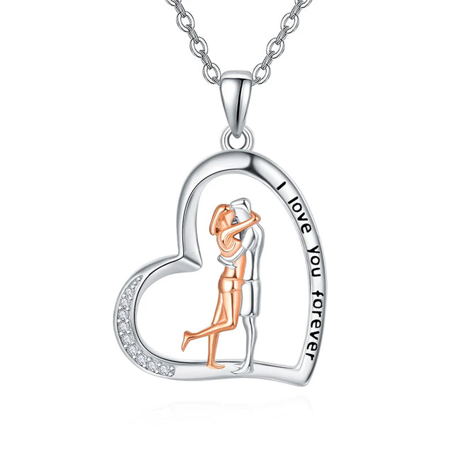 Lover Hug Necklace for Women Sterling Silver Hug Necklace Couple I Love You Forever Heart Pendant Necklace