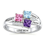 10K 14K 18K Gold Square Shaped Personalized 1-5 Birthstone  Family Mother's Ring Anniversary Ring for Women