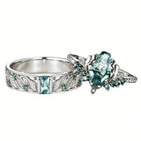 Sterling Silver 10K 14K 18K Gold Natural Leaf  Moss Agate Engagement Anniversary Couple Ring Sets