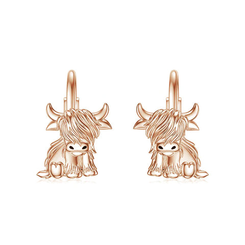 Highland Cow Dangle Earrings 925 Sterling Sliver Cow Drop Earrings Christmas gift for Women Girls