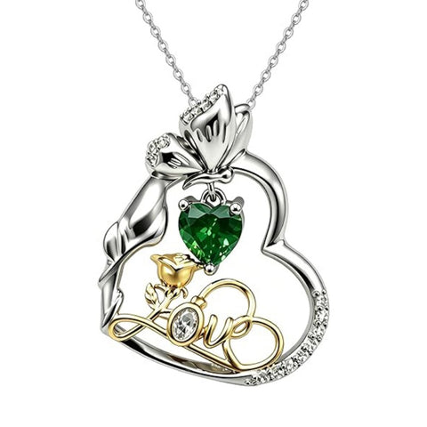 14K Gold Plated Birthstone Love Rose Pendant Necklace Anniversary Christmas Birthday Jewelry Gifts for Women