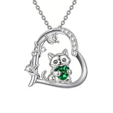 Sterling Silver Birthstone  Cat Pendant Necklace for Women