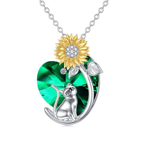 Sterling Silver Birthstone Cat Necklace Crystal Dog Necklace for Women Birthday Mothers Day Jewelry Gifts