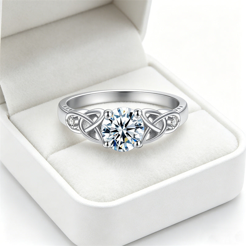 Sterling Silver 10K 14K 18K Gold  Personalized Engraved Moissanite Celtic Knot Wedding Engagement Ring