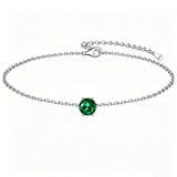 Sterling Silver Simple Dainty Round Heart Birthstone Single Layer Charm Anklet