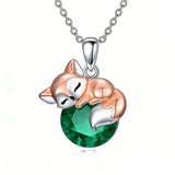 Sterling Silver 12 Month Birthstone Fox Pendant Necklace for Women