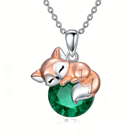 Sterling Silver 12 Month Birthstone Fox Pendant Necklace for Women