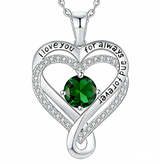 Sterling Silver 12 Month Birthstone Double Heart Pendant Necklace  Engraved with I Love You for Always and Forever