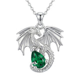 Sterling Silver Dragon Birthstone Necklace Jewelry Gifts for Dragon Lovers, Birthday Anniversary