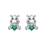 Sterling Silver Birthstone Otter Hippo Stud Earrings