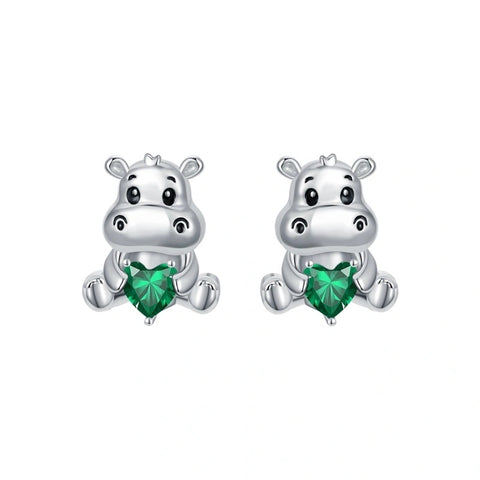 Sterling Silver Birthstone Otter Hippo Stud Earrings