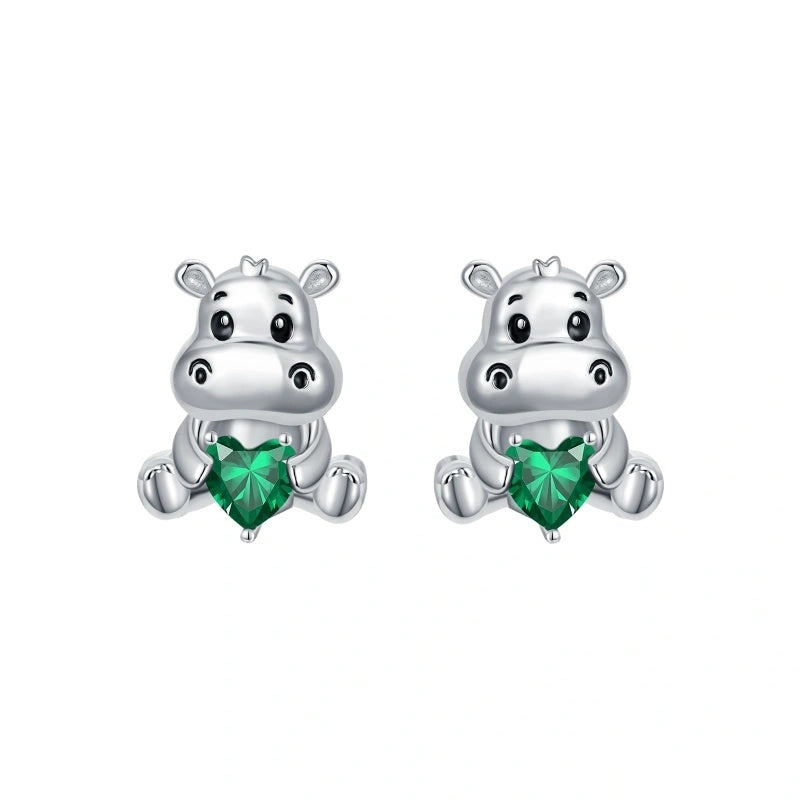 Sterling Silver Birthstone Otter Hippo Stud Earrings