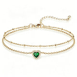 Sterling Silver Birthstone Double Layer Anklet for Beach Weddings, Summer Vacations & Pool Parties