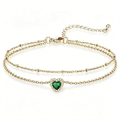 Sterling Silver Birthstone Double Layer Anklet for Beach Weddings, Summer Vacations & Pool Parties