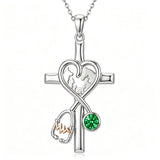 14K Gold Plated  Birthstone Stethoscope Cross Necklace Graduation Gifts for Women RN