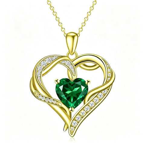 14K Gold  Plated 12 Months Birthstone Forever Love Heart Necklace Birthday Anniversary Wedding Gift