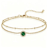 Sterling Silver Birthstone Double Layer Anklet for Beach Weddings, Summer Vacations & Pool Parties